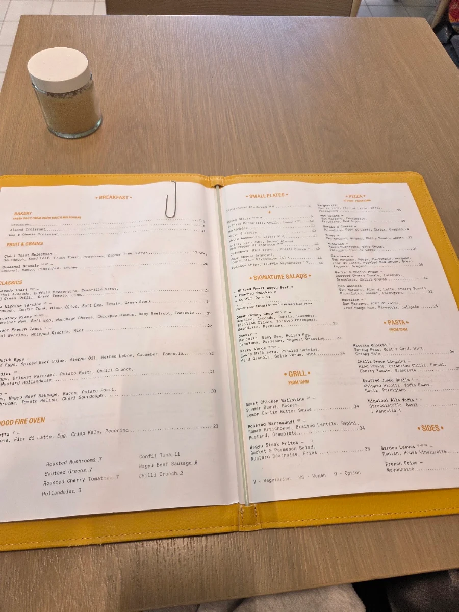 Menu, The Observatory