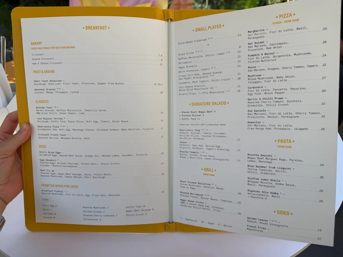 Menu, The Observatory