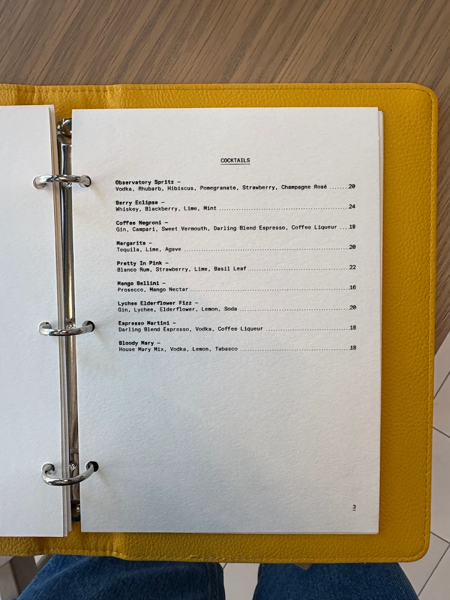Menu, The Observatory