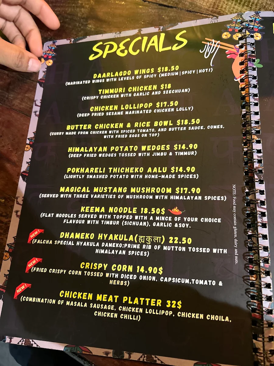 Menu, Falcha Town Hall