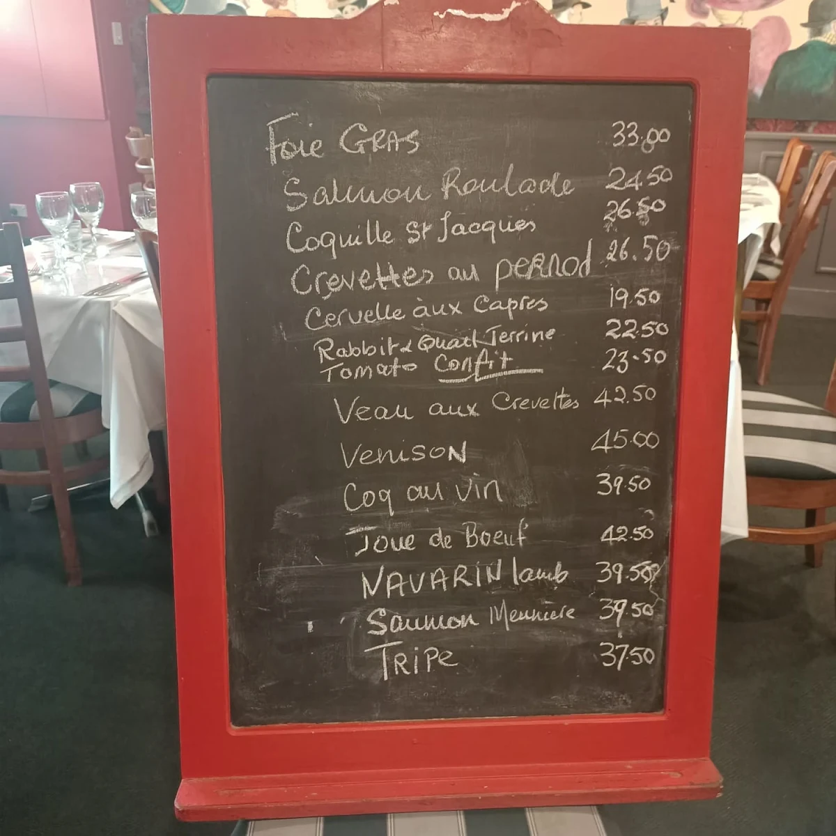Menu, Chez Pascal French Restaurant