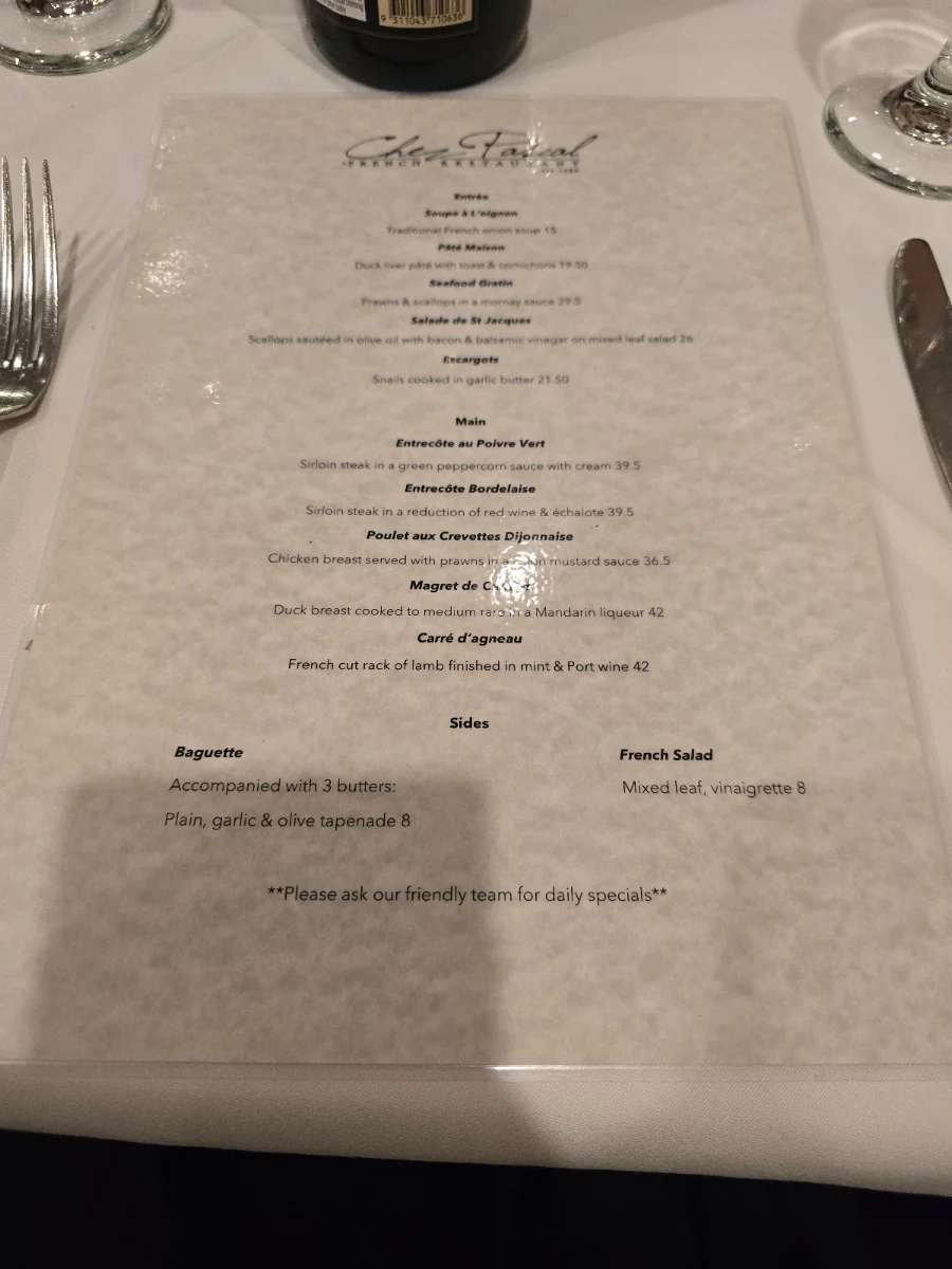 Menu, Chez Pascal French Restaurant