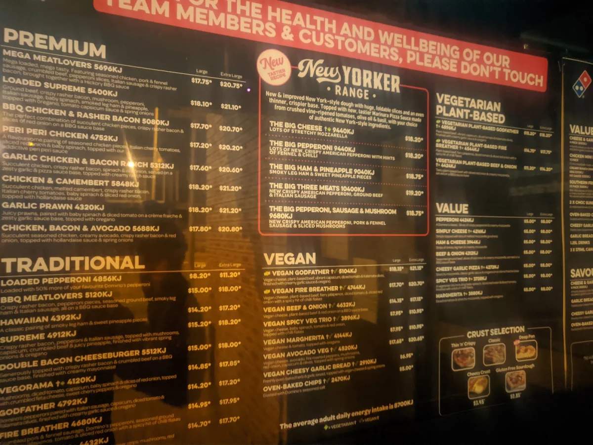 Menu, Domino's Pizza Ulladulla