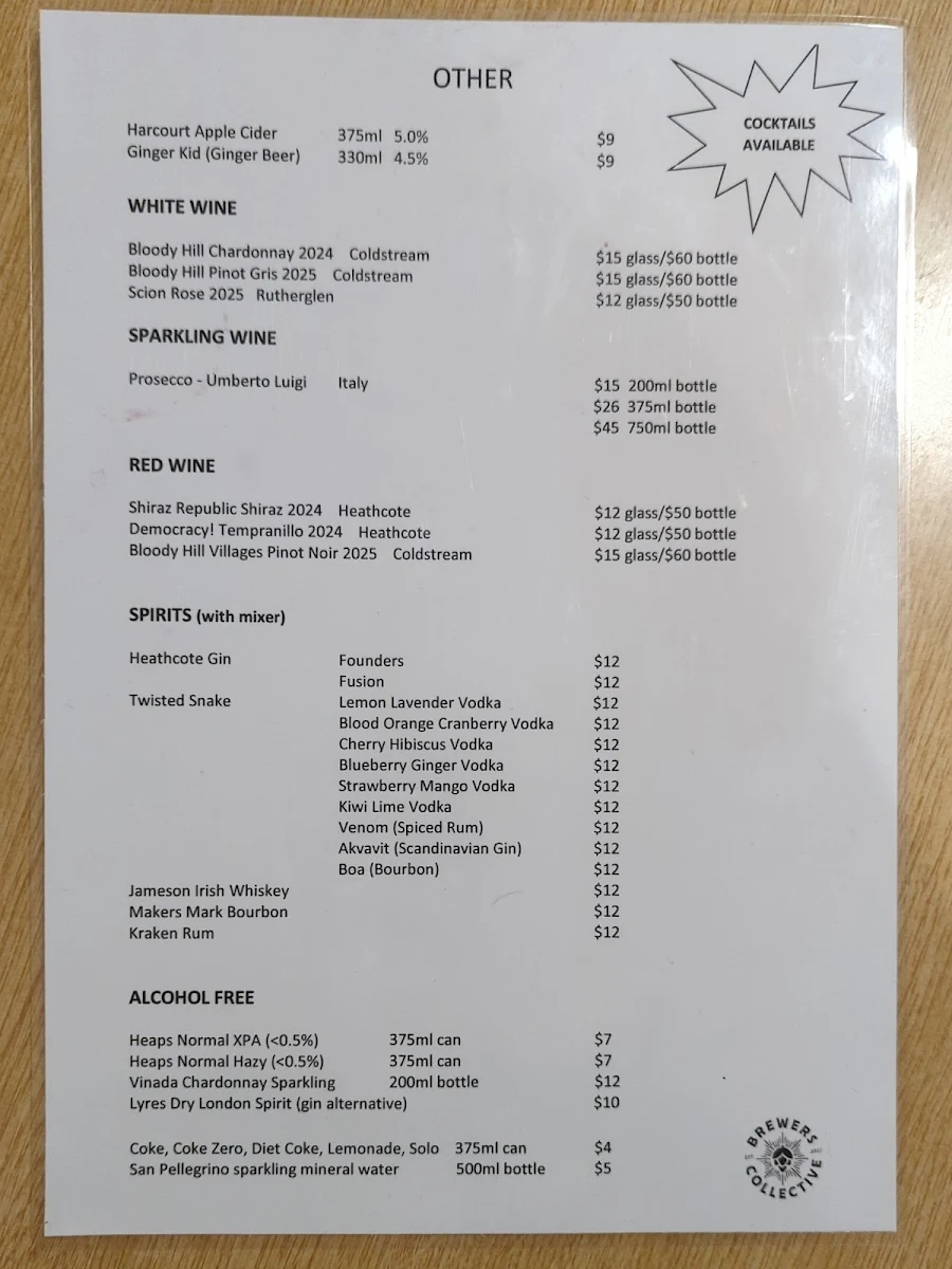 Menu, Brewers Collective