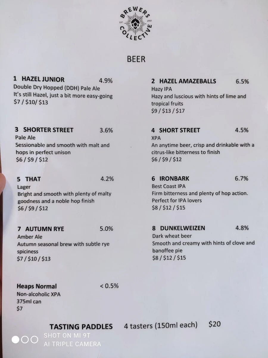 Menu, Brewers Collective