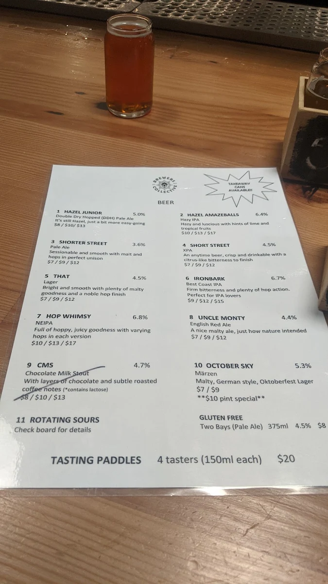 Menu, Brewers Collective