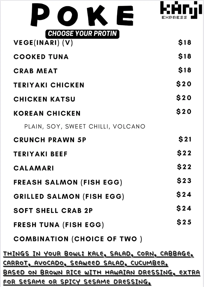 Menu, KANJI EXPRESS ILLAWONG