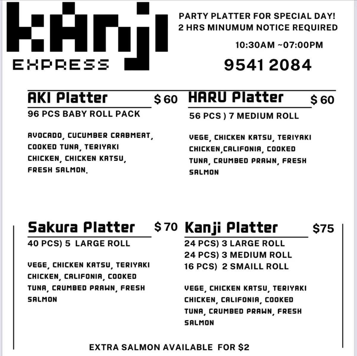 Menu, KANJI EXPRESS ILLAWONG
