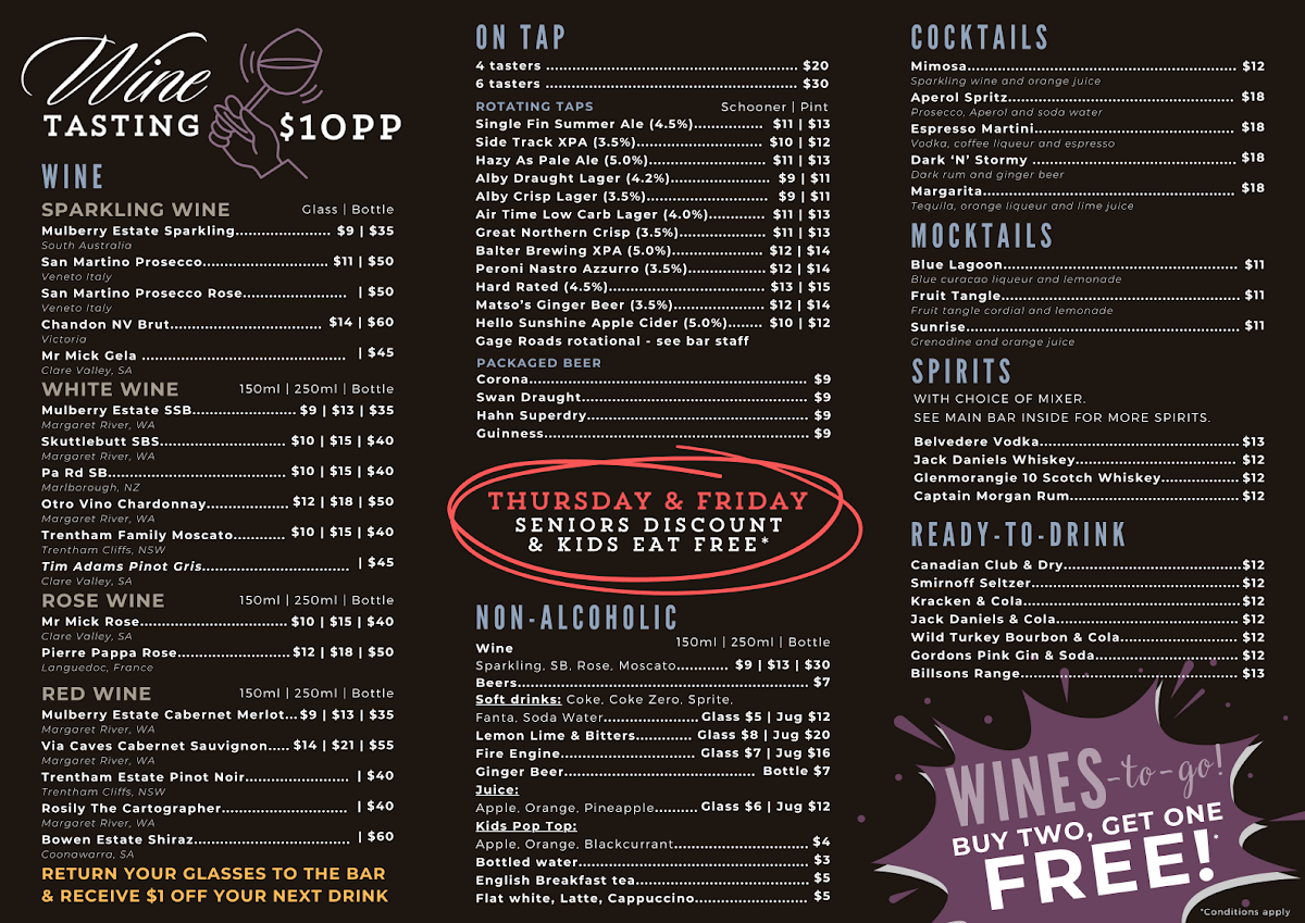 Menu, Taphouse Mulberry Estate