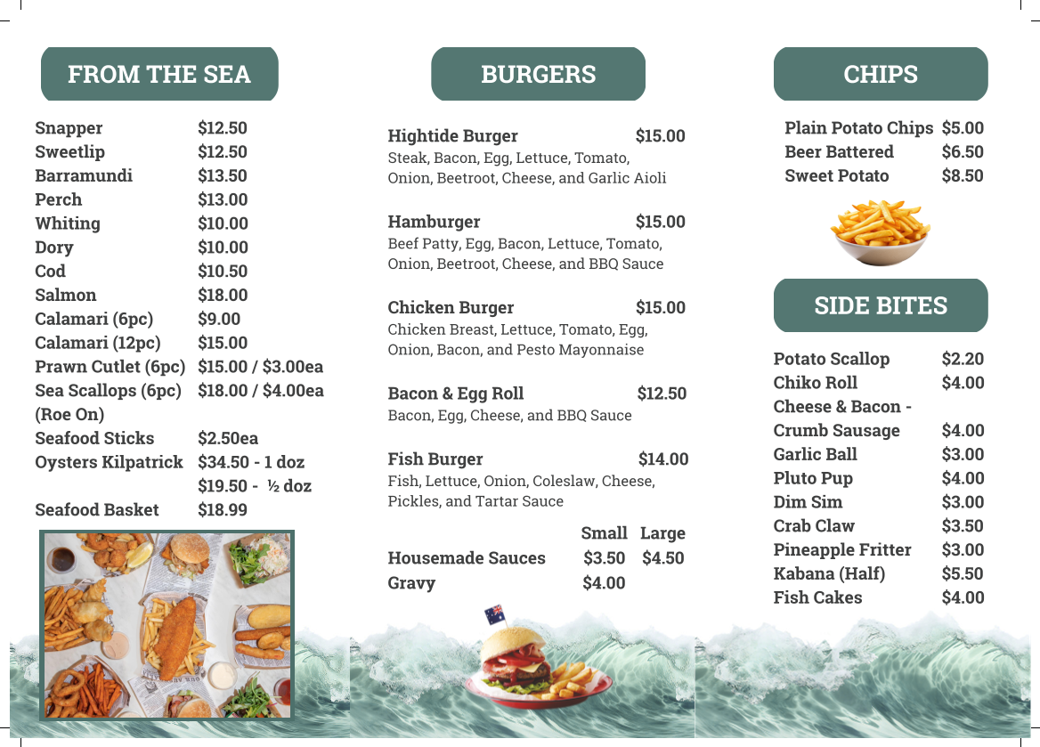 Menu, Hightide Northpoint