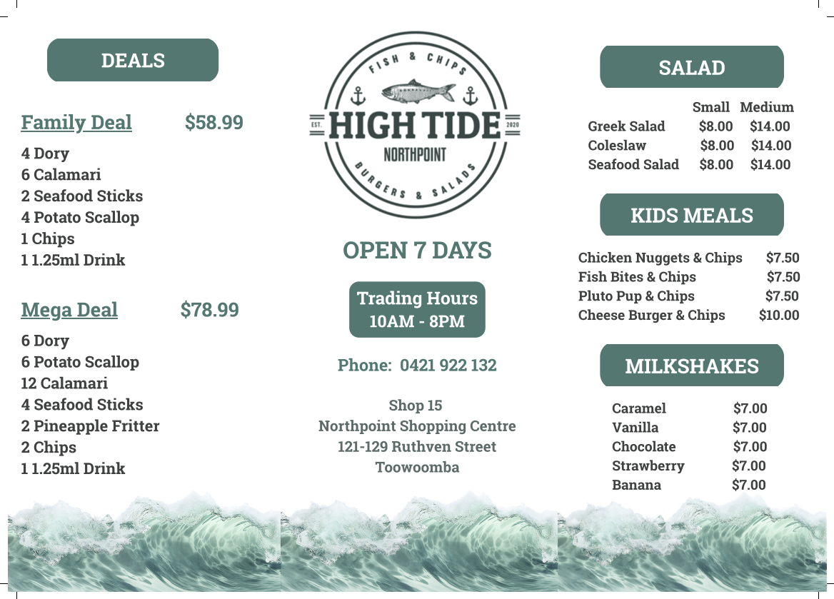 Menu, Hightide Northpoint