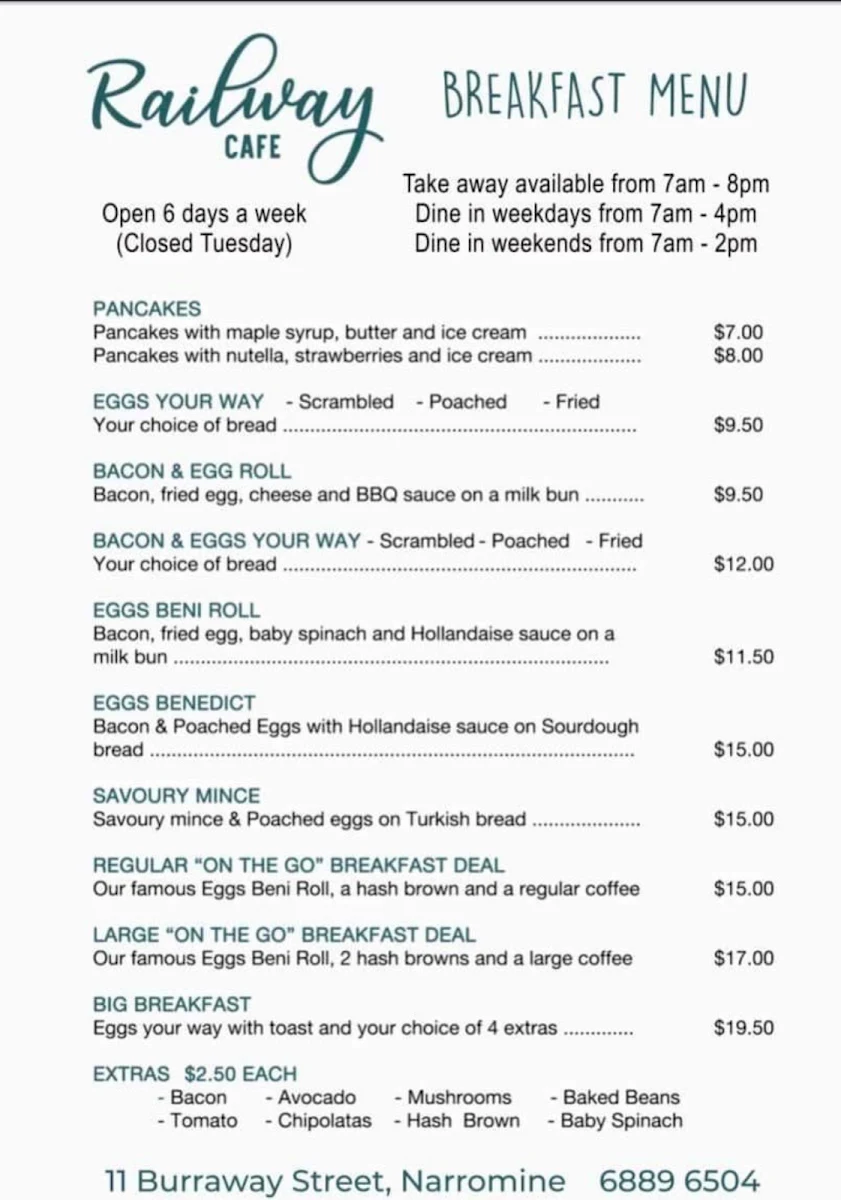 Menu, Imperial Narromine