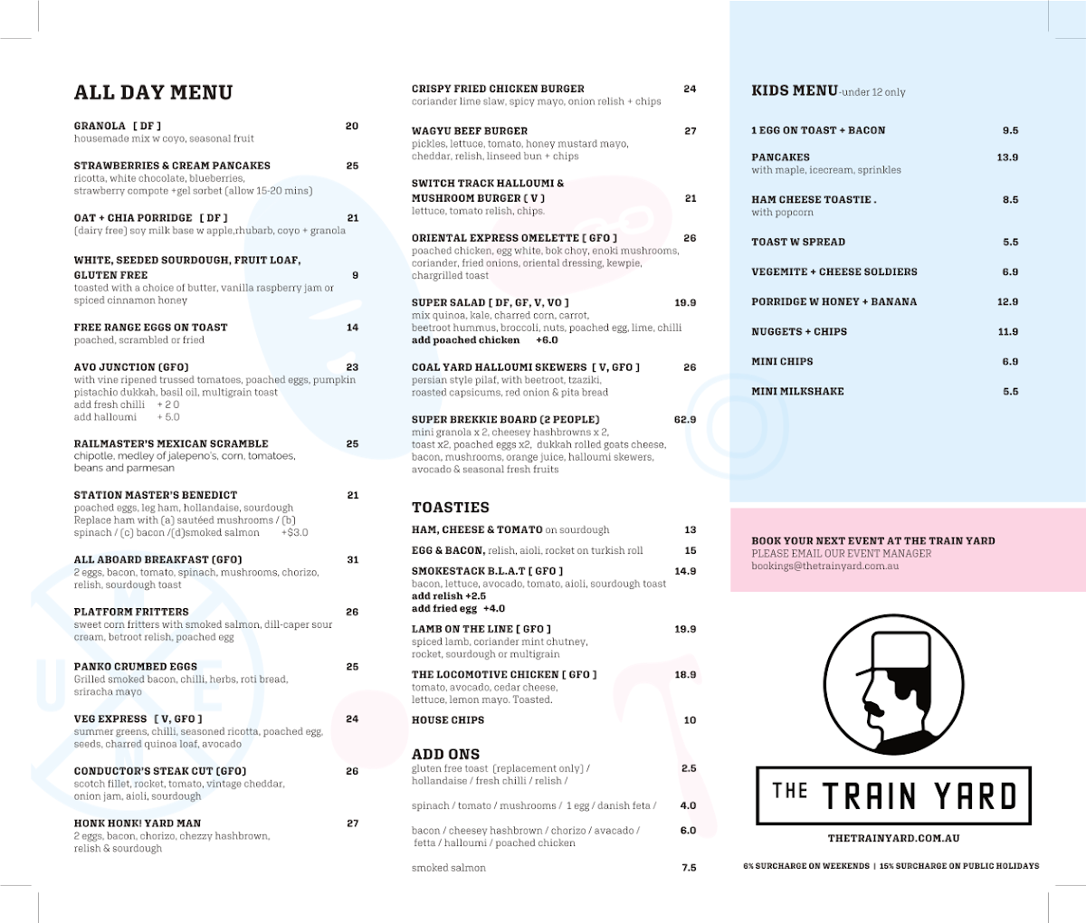 Menu, The Train Yard cafe & Events space