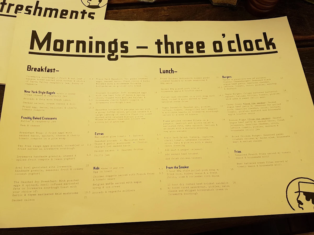Menu, The Train Yard cafe & Events space