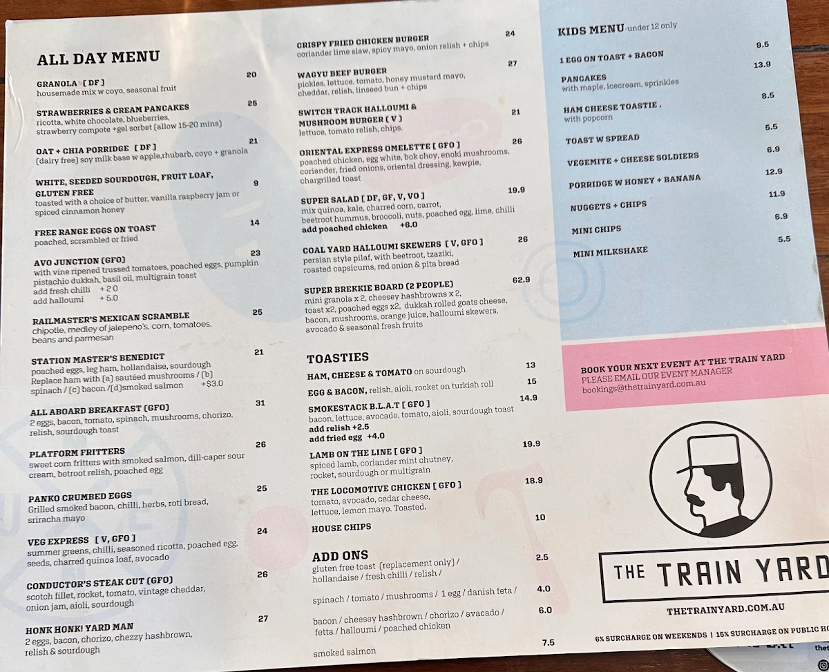 Menu, The Train Yard cafe & Events space