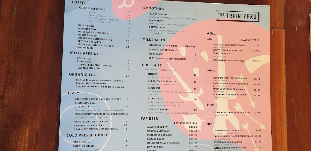 Menu, The Train Yard cafe & Events space