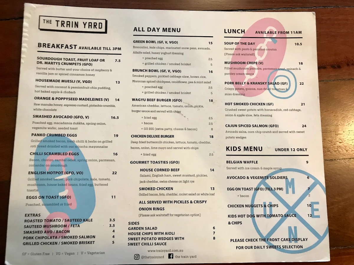 Menu, The Train Yard cafe & Events space