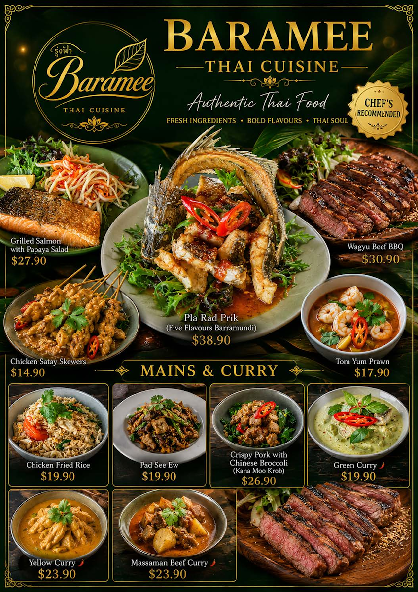 Menu, Baramee Thai Cuisine