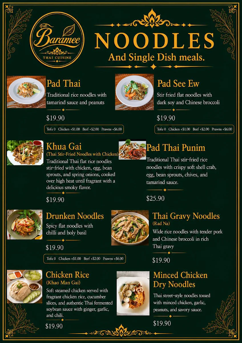 Menu, Baramee Thai Cuisine