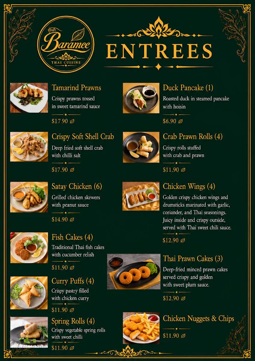 Menu, Baramee Thai Cuisine