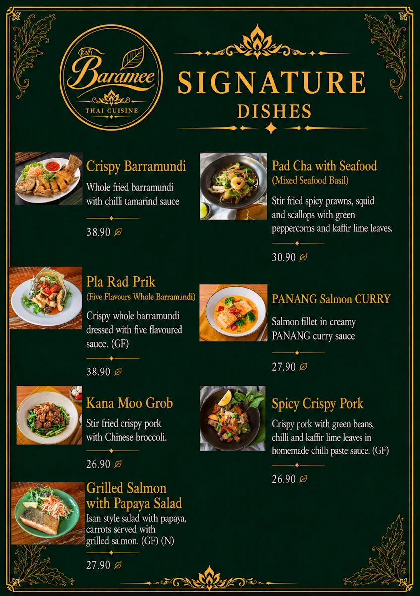 Menu, Baramee Thai Cuisine
