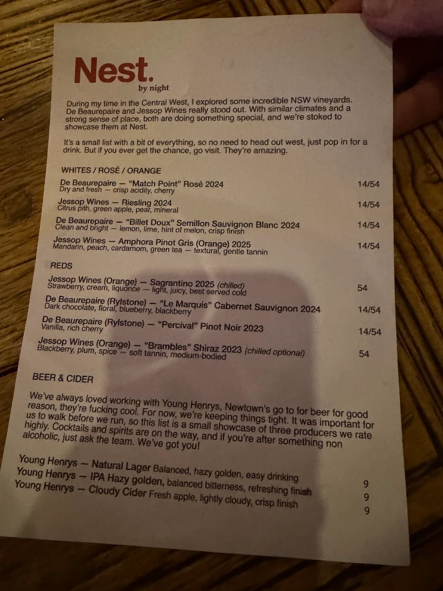 Menu, Nest