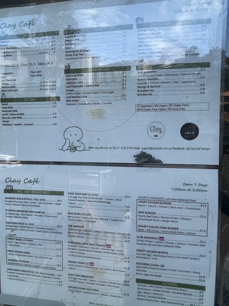 Menu, Clay Cafe