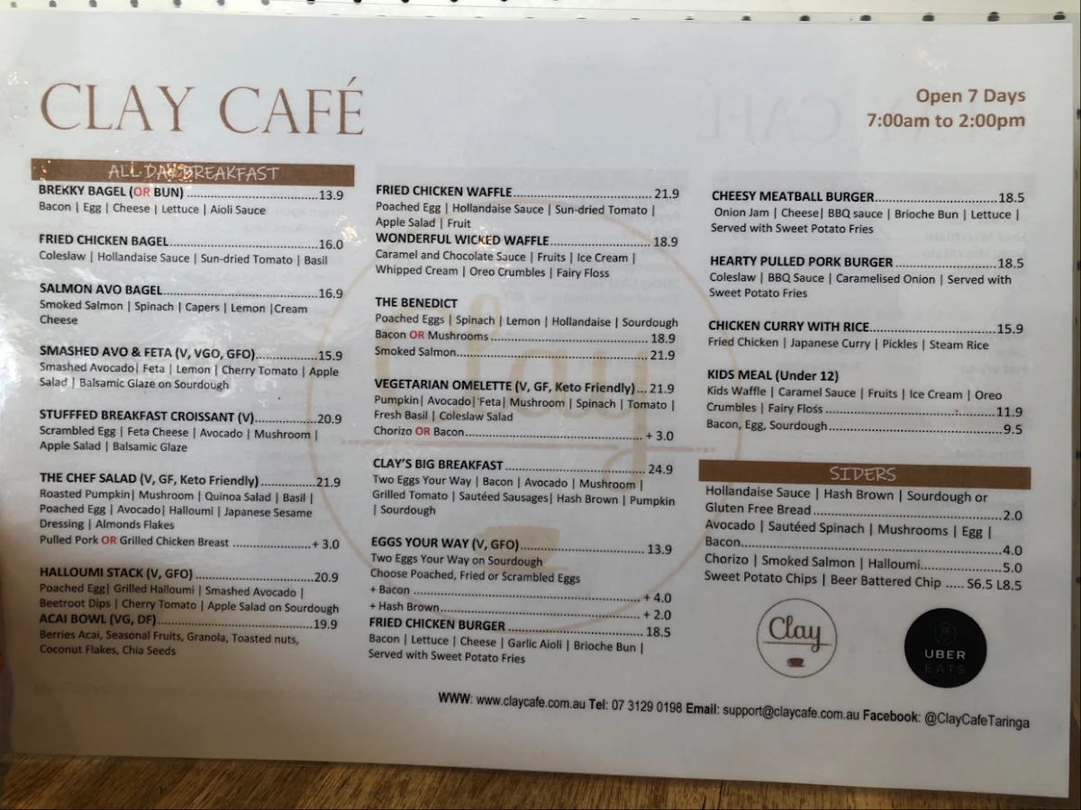 Menu, Clay Cafe