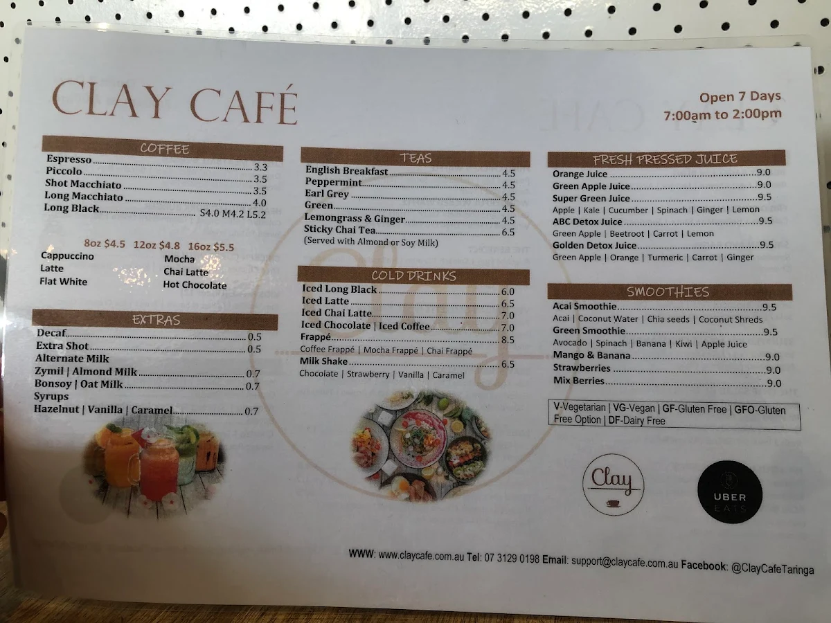 Menu, Clay Cafe