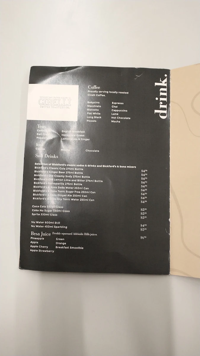 Menu, Cirelli Coffee Roasting Co