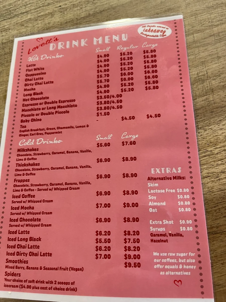 Menu, Lovett at Kalbar