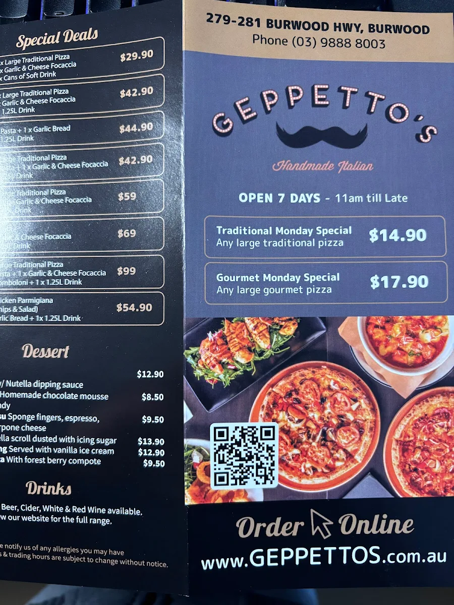 Menu, Geppetto’s