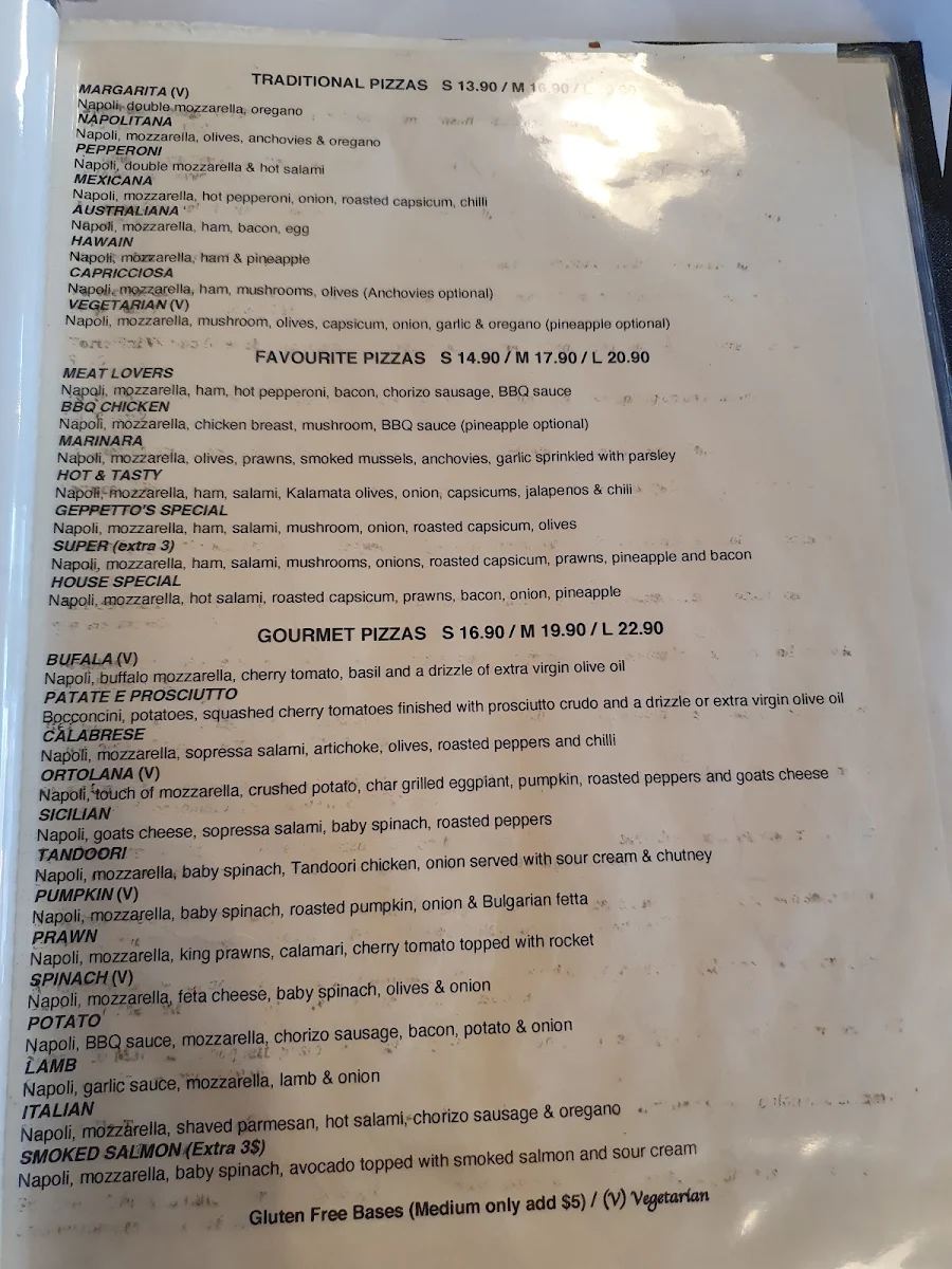 Menu, Geppetto’s