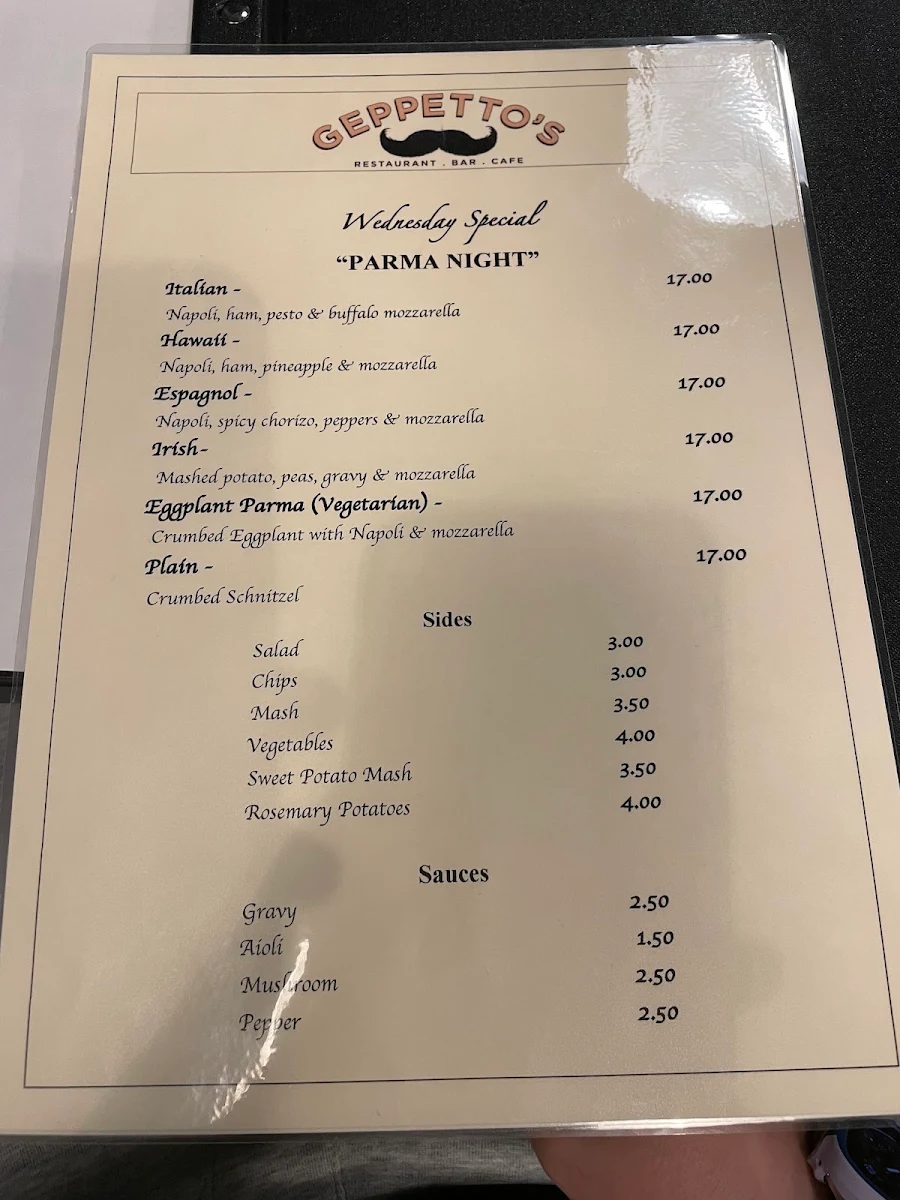 Menu, Geppetto’s