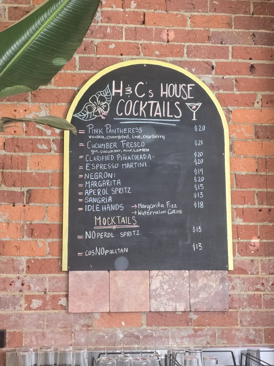 Menu, H&C Urban Winery