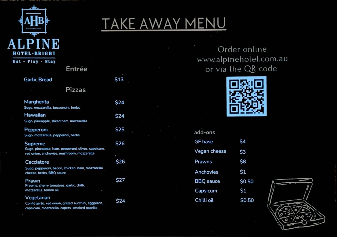 Menu, Alpine Hotel Bright