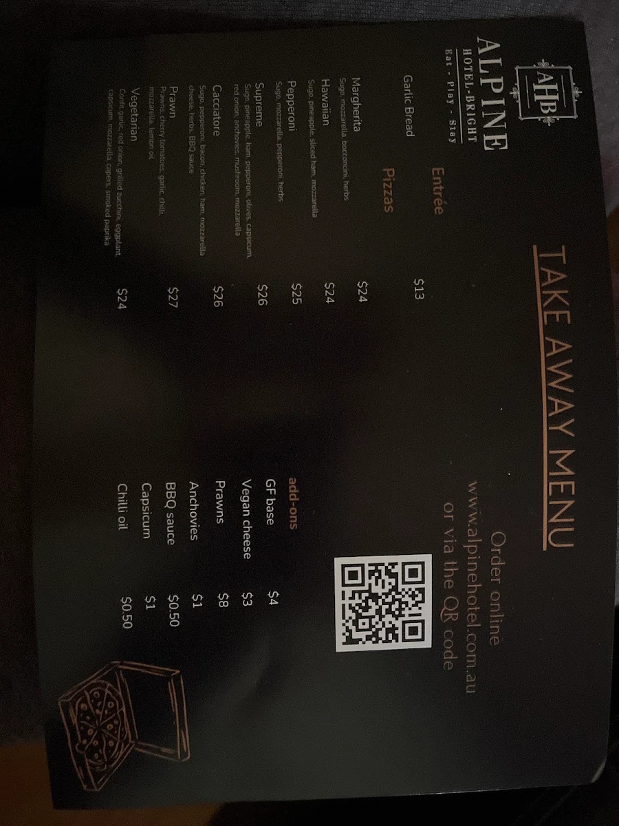 Menu, Alpine Hotel Bright