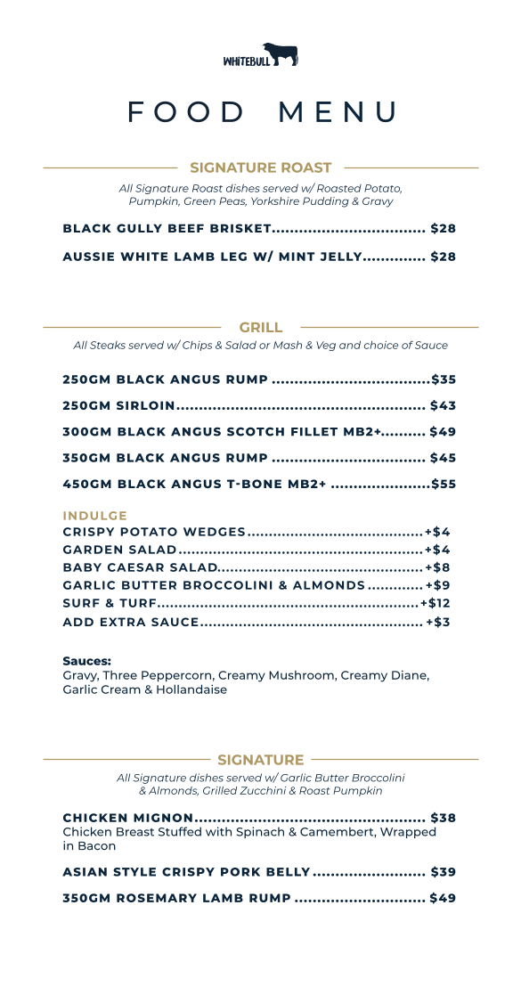 Menu, Whitebull Hotel