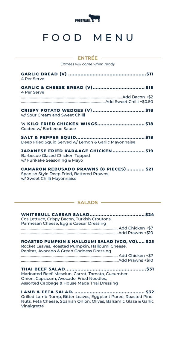 Menu, Whitebull Hotel