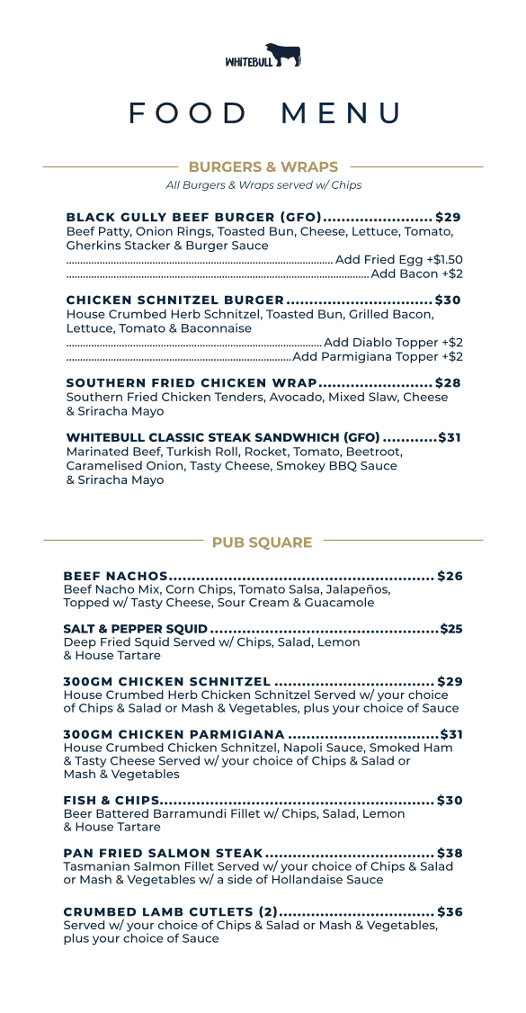 Menu, Whitebull Hotel