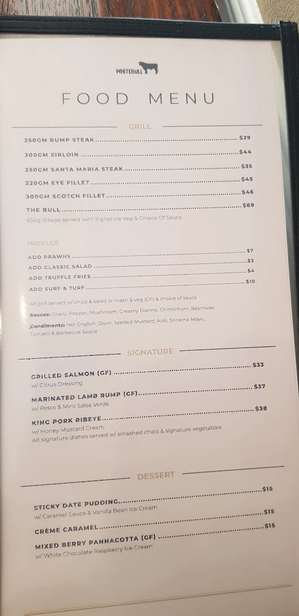 Menu, Whitebull Hotel