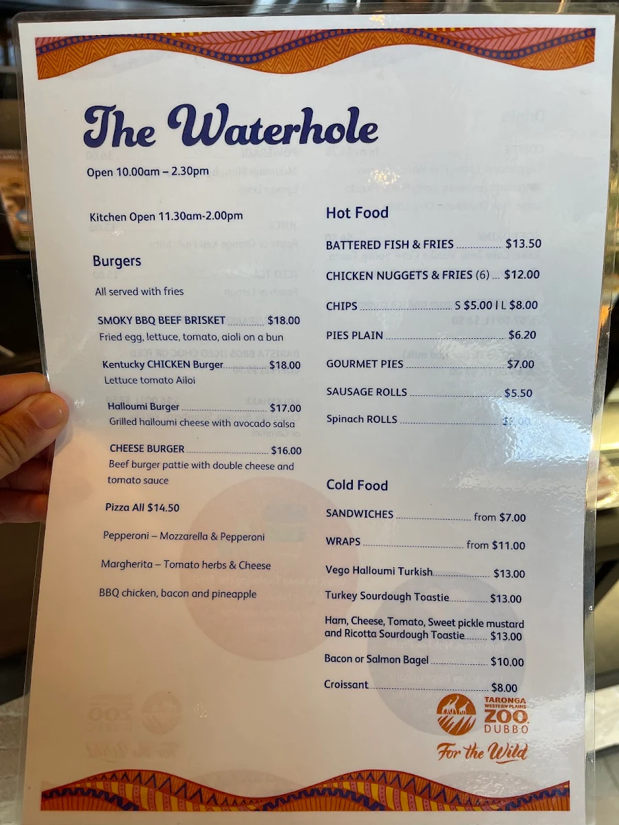 Menu, Waterhole Cafe