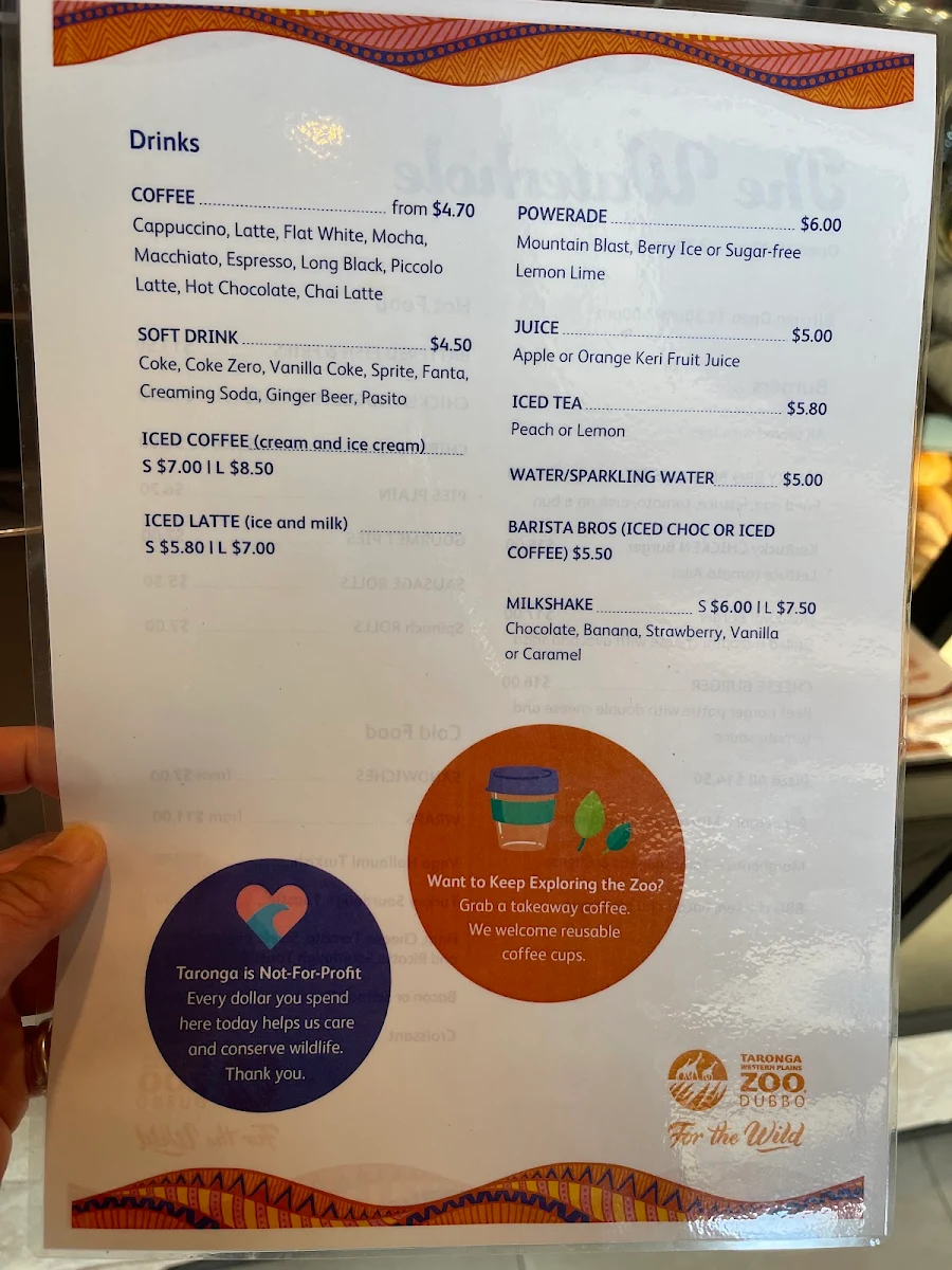 Menu, Waterhole Cafe