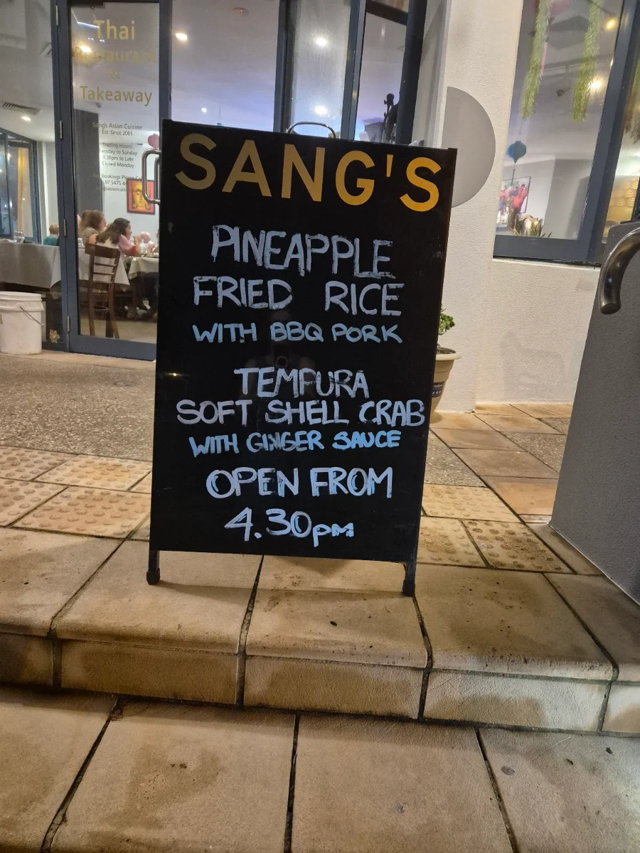Menu, Sang's East Asian Cuisine