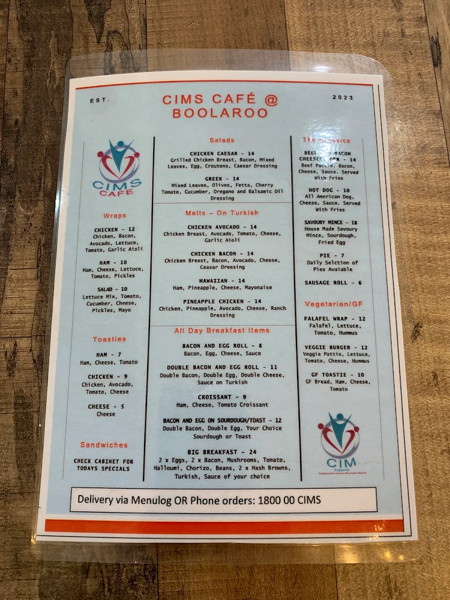 Menu, Cup of Kindness Café