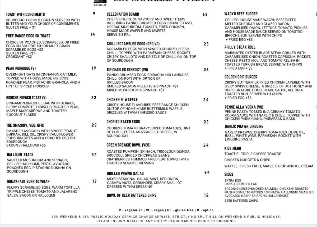 Menu, Sir Charles