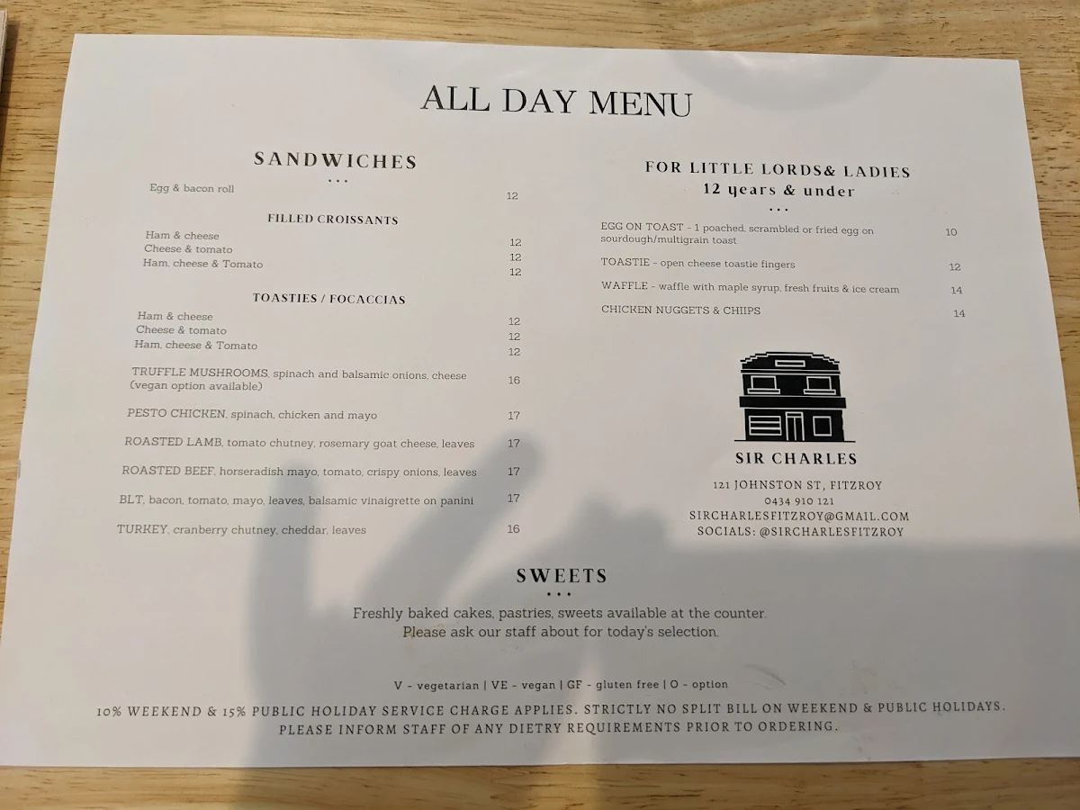Menu, Sir Charles