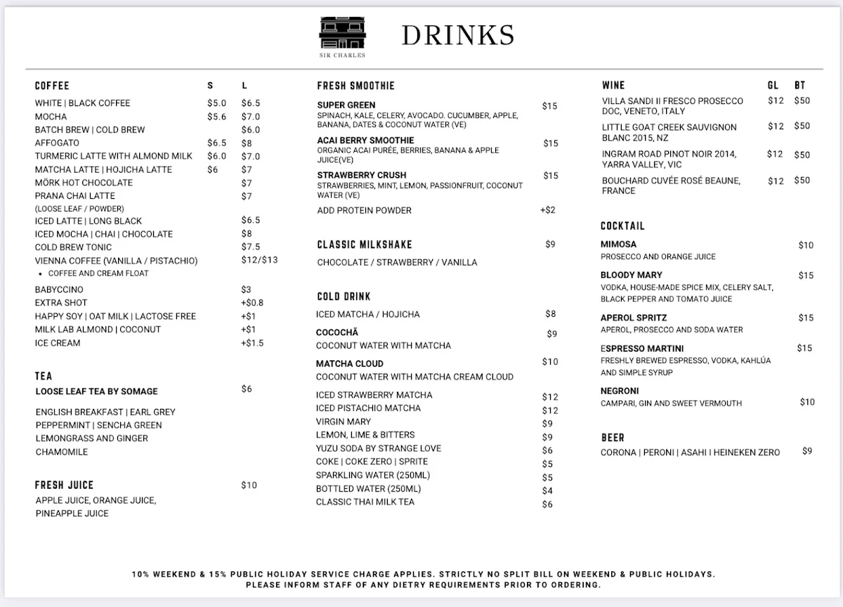 Menu, Sir Charles