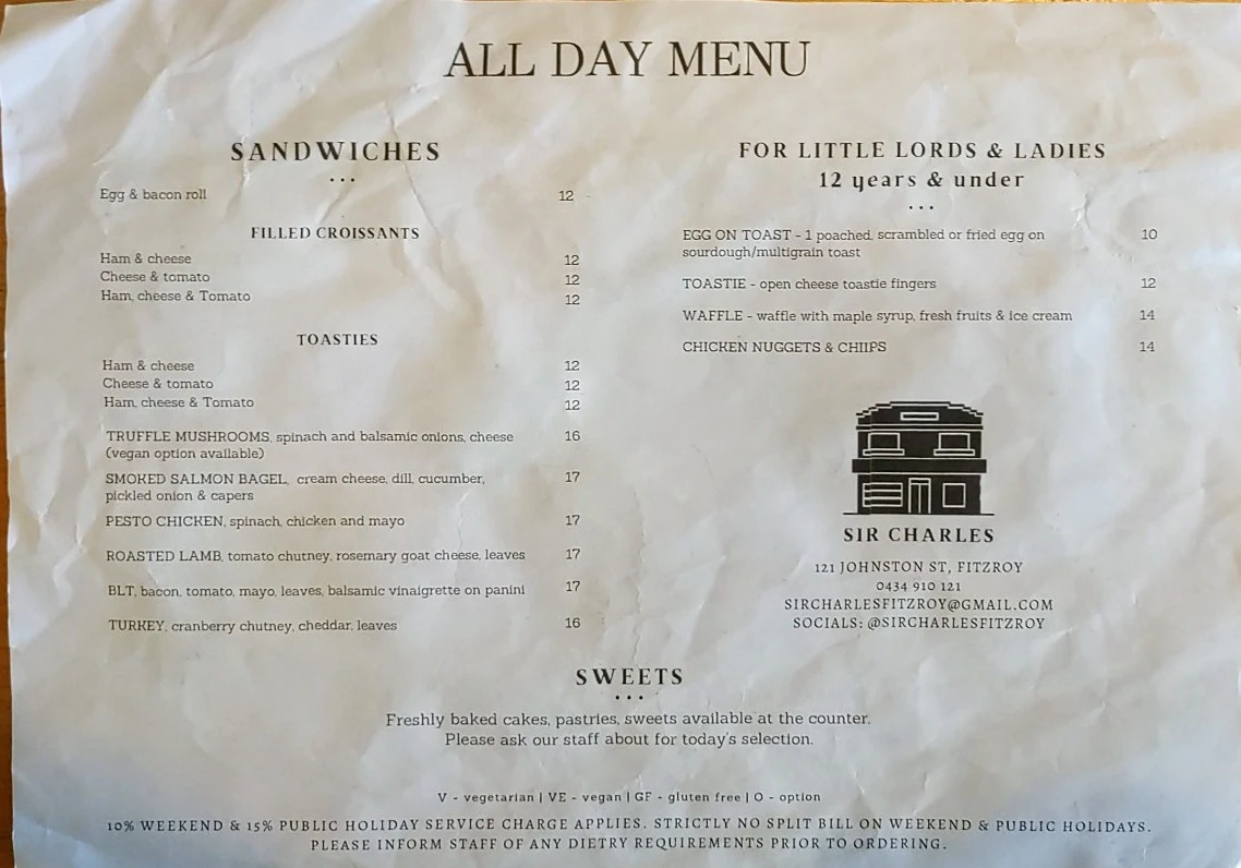 Menu, Sir Charles