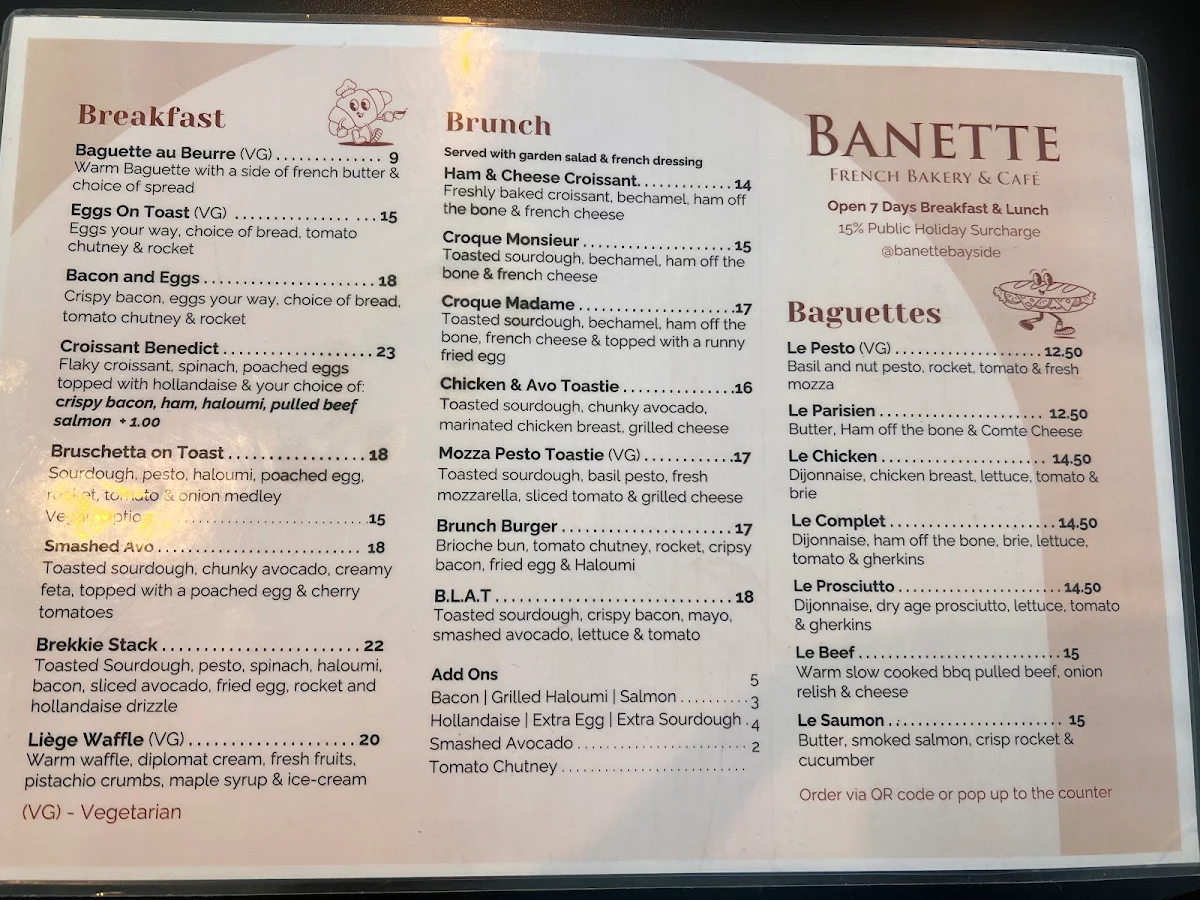Menu, Banette Bayside